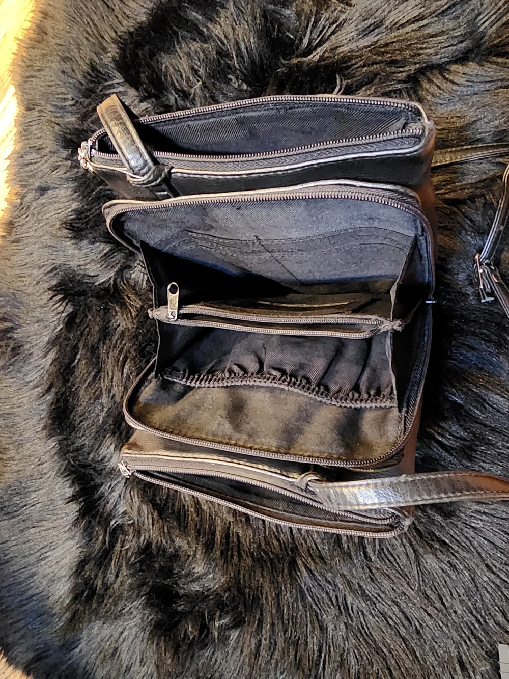 Black Faux Leather Crossbody Organizer Bag with Front Pockets Unisex